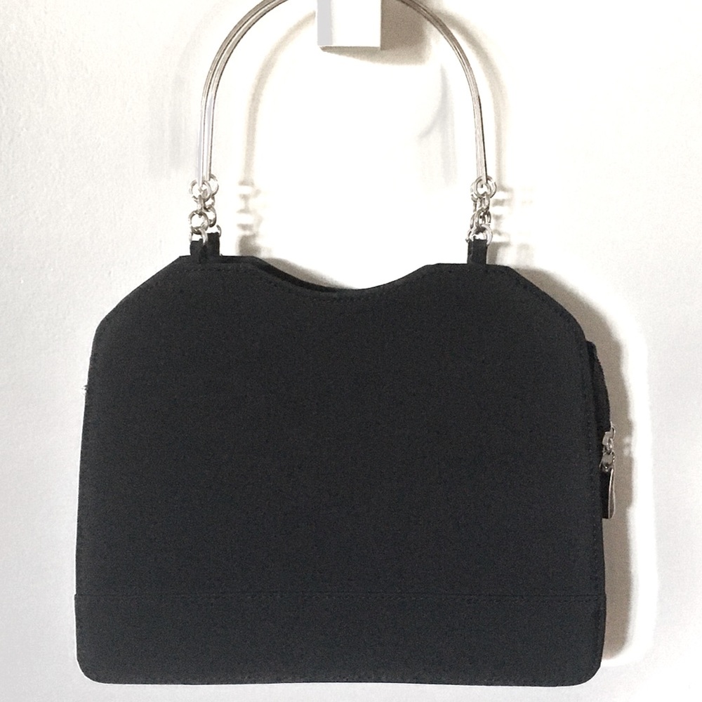 Black Retro Clutch Bag with Silver Metal Top Handles